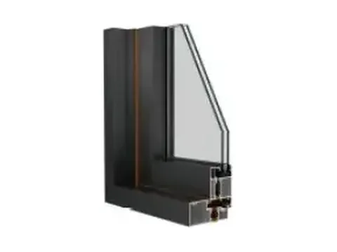 Corner of the ML102-TB thermally broken casement frame cut through, showing the two sheets of glass